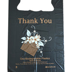18,000 Count Black, 10" W x 6" D x 18" H, Oxo Biodegradable, Plastic Shopping Bags, Thank You Printed