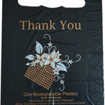 18,000 Count Black, 10" W x 6" D x 18" H, Oxo Biodegradable, Plastic Shopping Bags, Thank You Printed