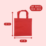 50 Small, 9" W x 9" H, Red, Non Woven Party Favors/Goodie Bags with handles