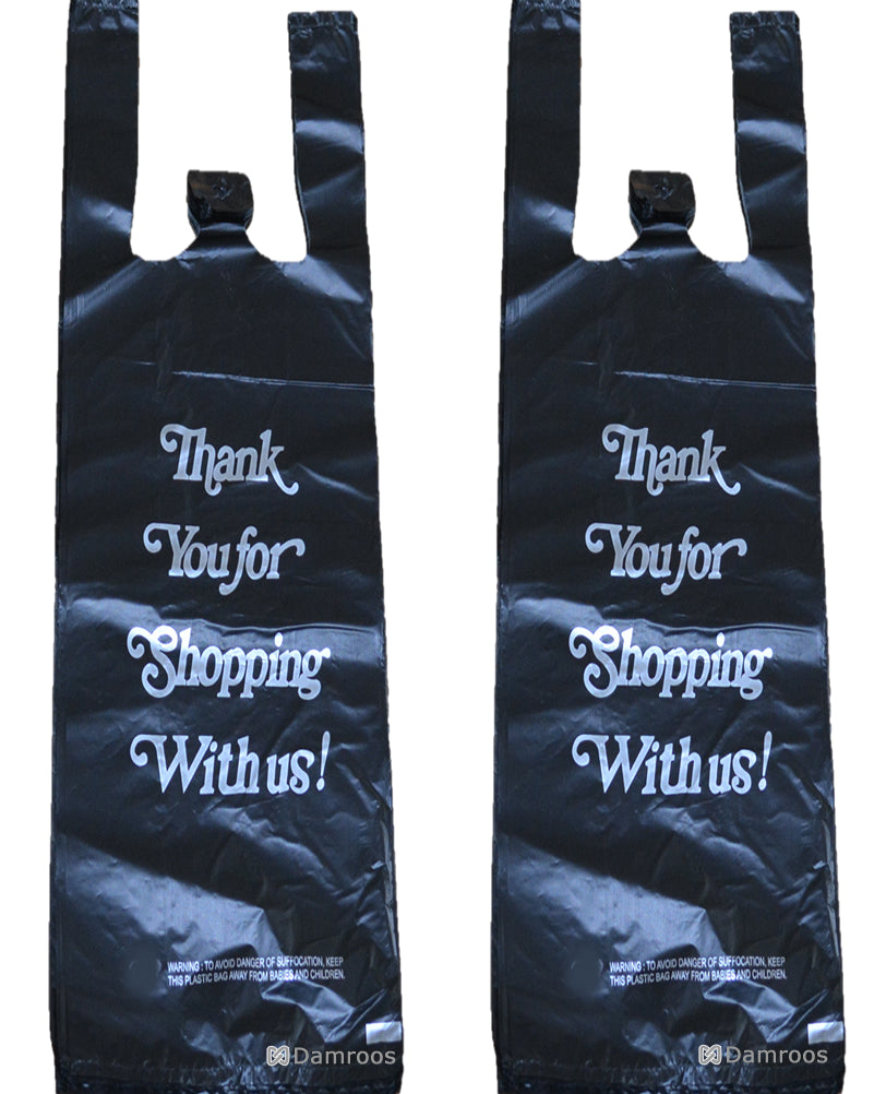 Small Black Thank You Printed Plastic Shopping Bags, 1000 / Box