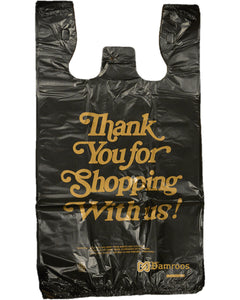 Small Black Plastic Shopping Bags With Gold Printed Thank You, 1,000 Bags / Box