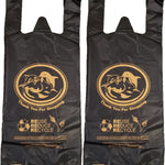 18,000 Count - Two Bottles, Liquor/Wine, Black, Heavy, Plastic Shopping Bags - Dolphin Printed With Gold Color