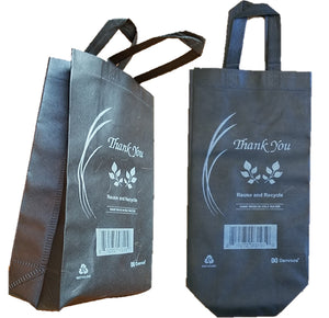 100 Reusable, Two Bottle, Stitched Handle, Non Woven Polypropylene Black Bags