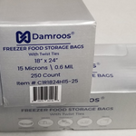 250 Freezer Food Storage Bags on Roll with Plastic Ties - 18" W x 24" H
