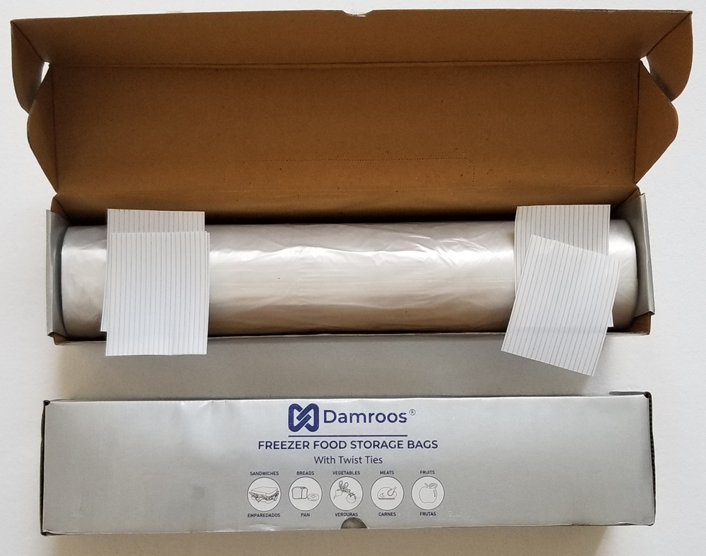 250 Freezer Food Storage Bags on Roll with Plastic Ties 18" W x 24" H