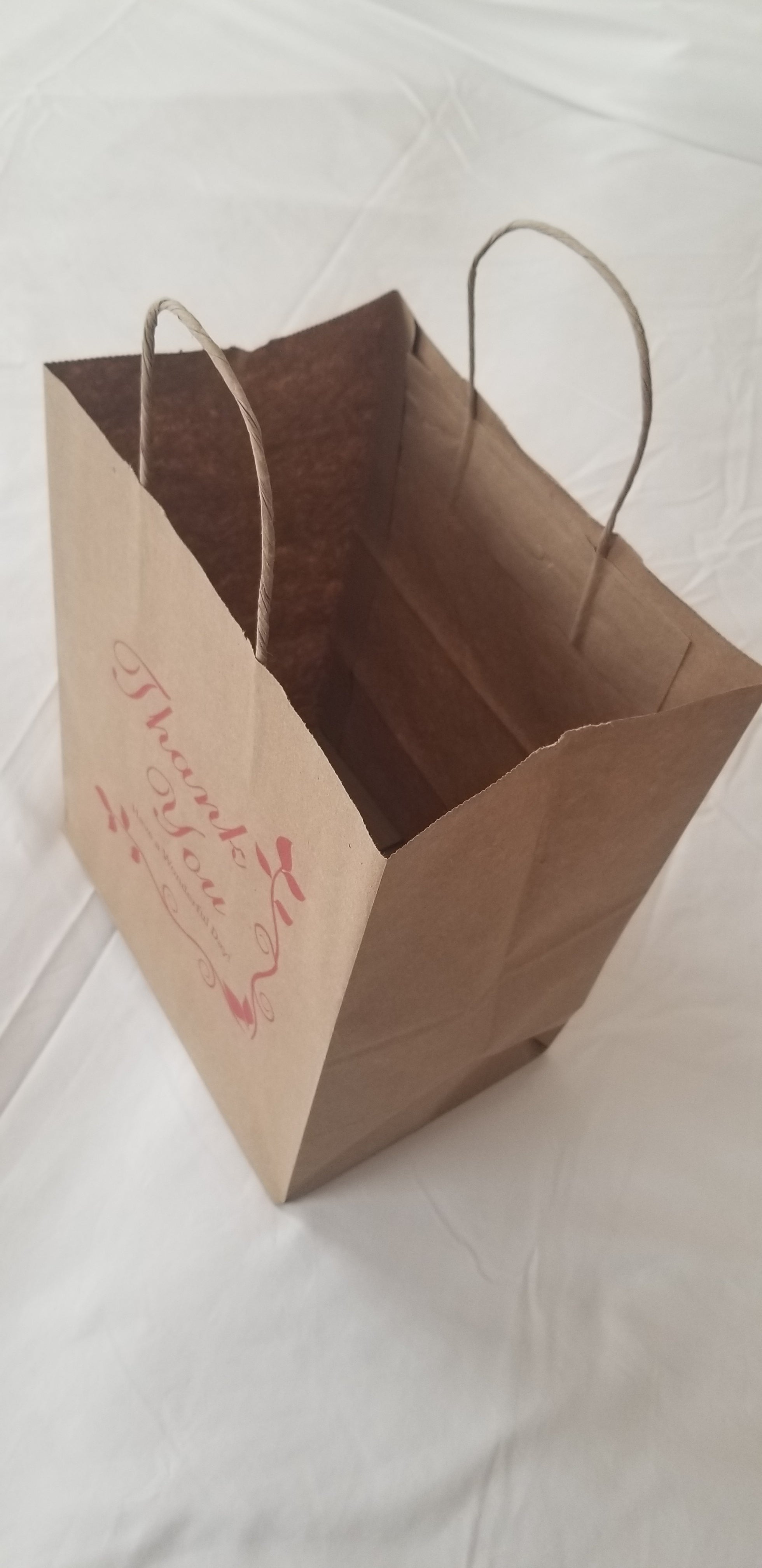 250 Heavy Paper Bags with Twisted Handles, Thank You printed in red color