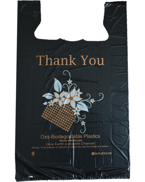 500 Count Mini Jumbo, 16" W x 8" D x 26" H, Oxo Biodegradable, Black, Plastic Shopping Bags