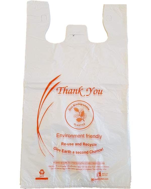 Large Size White Oxo-Biodegradable Plastic Shopping Bags, 1,000 / Box