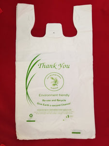 Large Oxo-Biodegradable White Thank You Printed Heavy Plastic Shopping Bags, 700 / Box