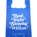 Large, Blue, Thank You Printed, 12" W x 6" D x 22" H, Strong, Plastic Shopping Bags, 700 Bags / Box