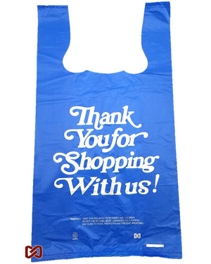 Large, Blue, Thank You Printed, 12" W x 6" D x 22" H, Strong, Plastic Shopping Bags, 700 Bags / Box