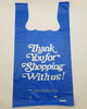 Small Blue Thank You Printed Plastic Shopping Bags, 1000 Bags / Box