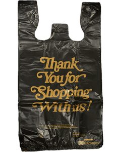 700 Count, Black, Heavy Duty, 12" W x 6" D x 22" H, Thank You Printed, Plastic Shopping Bags