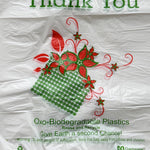 Mini Jumbo, 16" W x 8" D x 26" H, Oxo Biodegradable, White, Thank You Printed, Plastic Shopping Bags, 500 Bags/Box