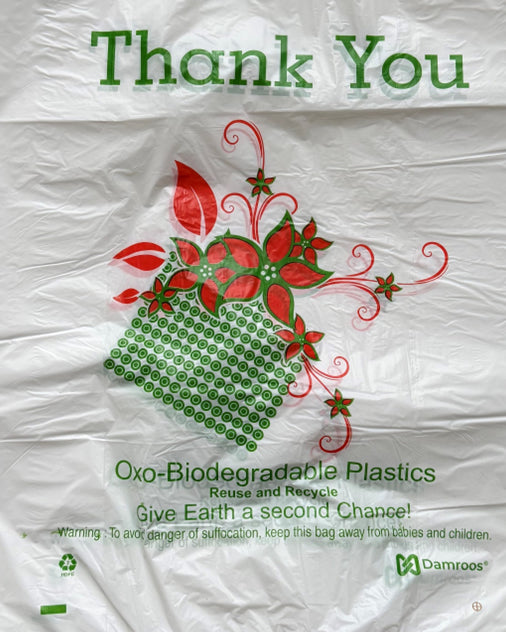 500 Count Mini Jumbo, 16" W x 8" D x 26" H, Oxo Biodegradable, White, Plastic Shopping Bags