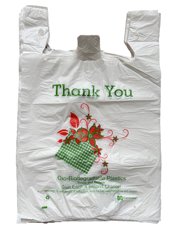 500 Count Mini Jumbo, 16" W x 8" D x 26" H, Oxo Biodegradable, White, Plastic Shopping Bags