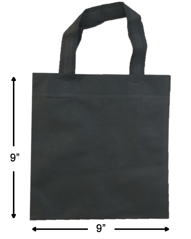 50 Small, 9" W x 9" H, Black, Non Woven Party Favors/Goodie Bags with Handles