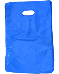2,000 Blue, 8" W x 12" H, Die Cut Handle Plastic Shopping Bags Per Shipment