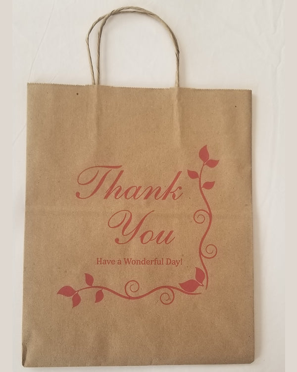 250 Heavy Paper Bags with Twisted Handles, Thank You printed in red color
