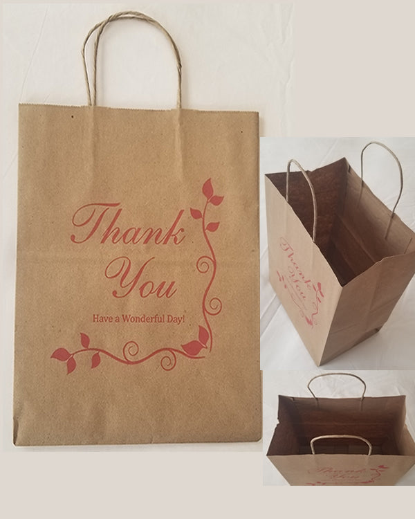 250 Heavy Paper Bags with Twisted Handles, Thank You printed in red color
